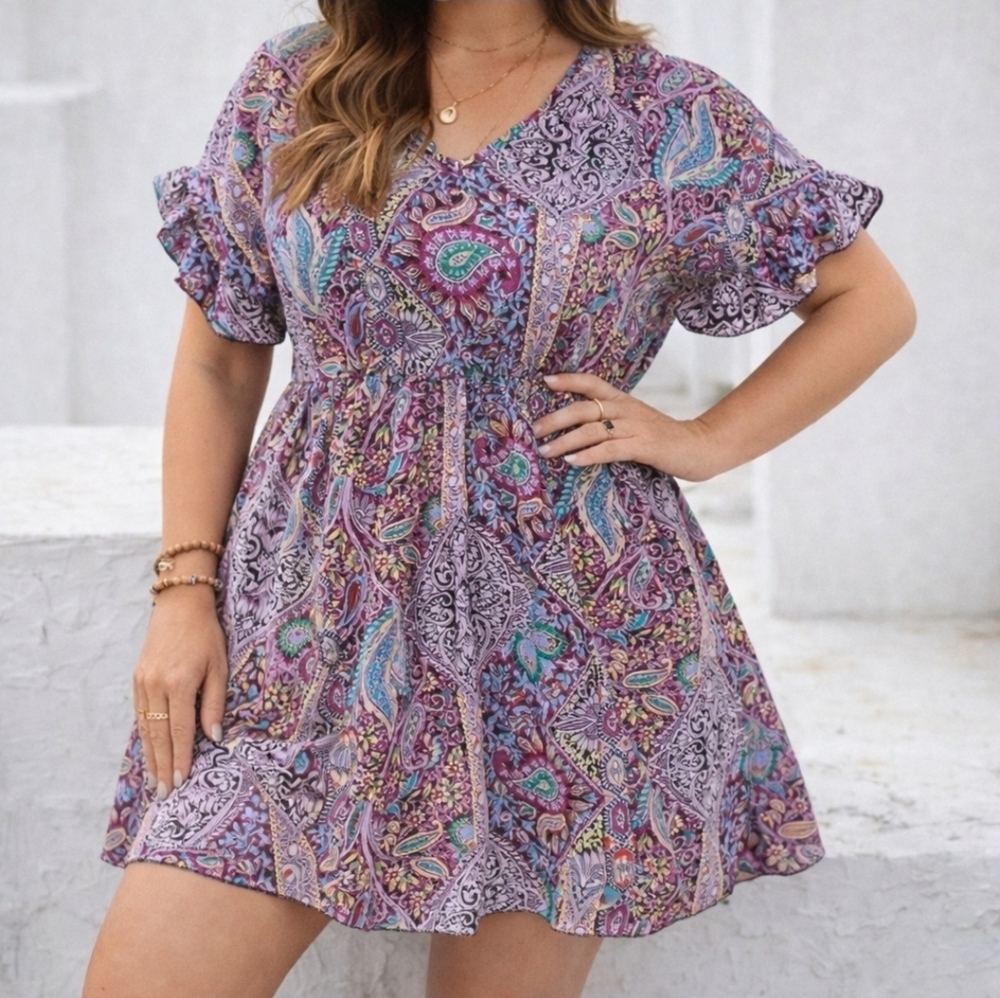 Paisley Boho Dress with Flutter Sleeve -Size XL - NWOT